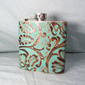 6 oz embossed leather stainless steel flask Top Shelf (W2669)